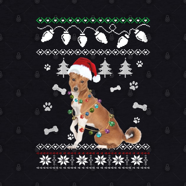 BASENJI Dog Santa Hat Christmas Light Sweater by QUYNH SOCIU